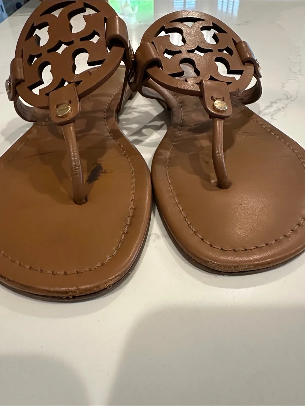Tory Burch Miller Sandals Vintage Vachetta Calf Leather Size 10.5